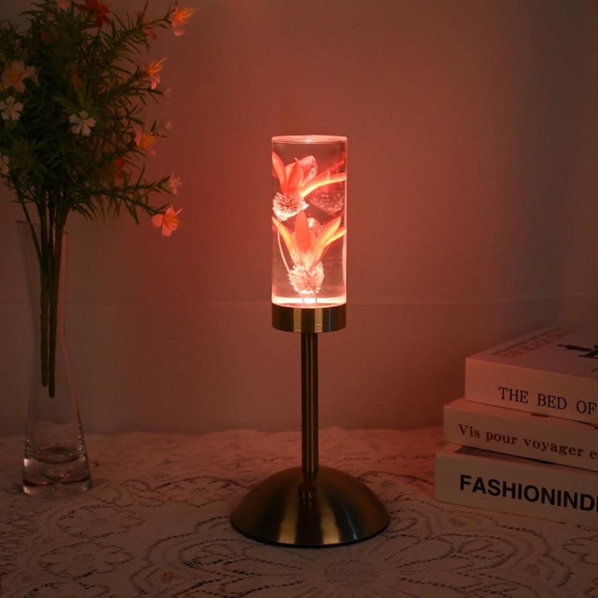 Floral Table Lamp with Real Flowers for Modern Home Decor NaLani