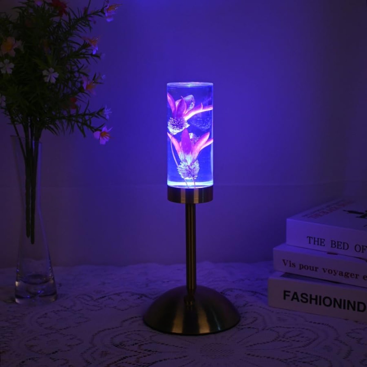 Floral Table Lamp with Real Flowers for Modern Home Decor NaLani