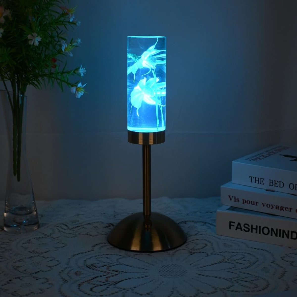 Floral Table Lamp with Real Flowers for Modern Home Decor NaLani