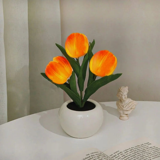 Floral Tulip Night Light for Warm Ambiance and Home Decor 3 Orange Tulips NaLani