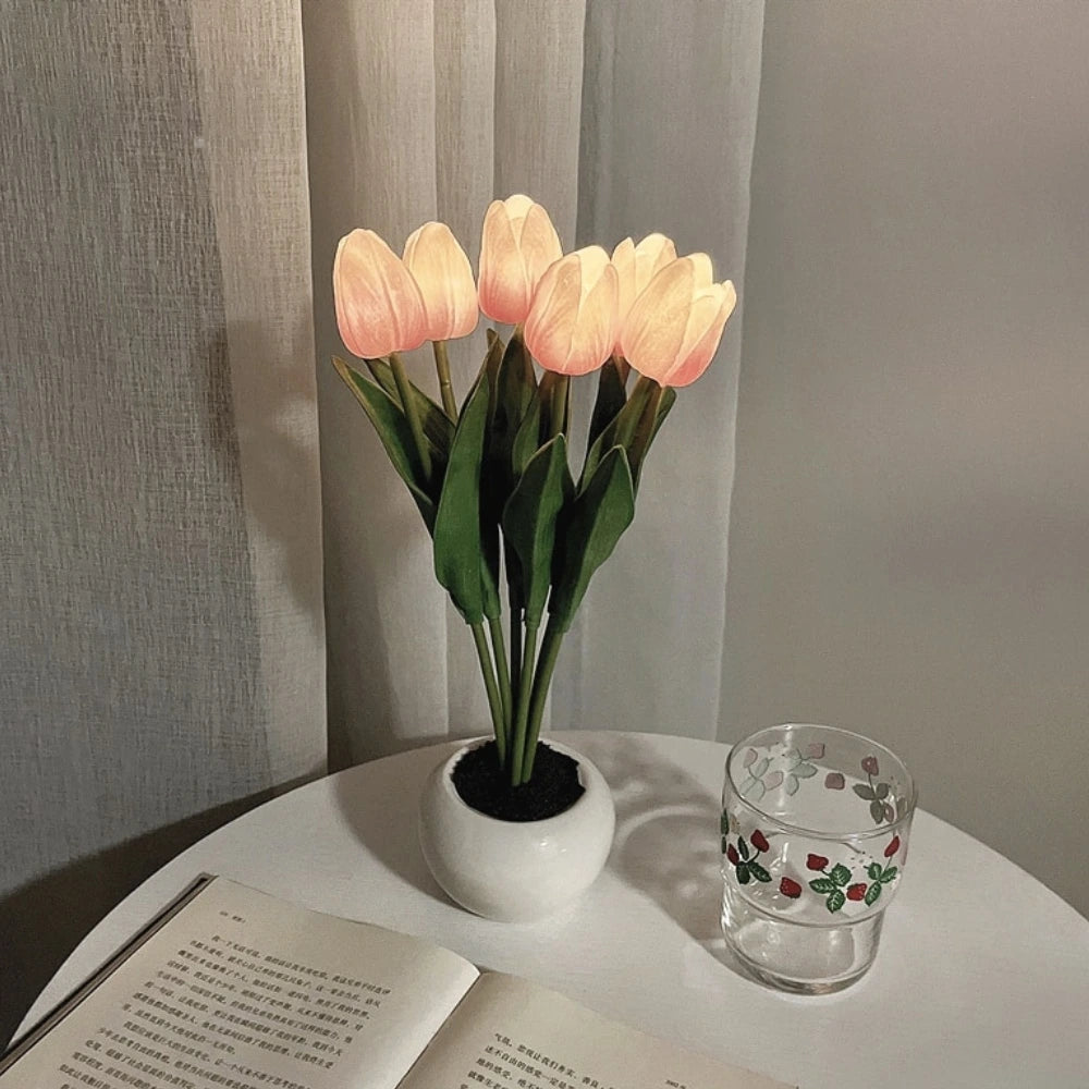 Floral Tulip Night Light for Warm Ambiance and Home Decor 6 Pink Tulips NaLani