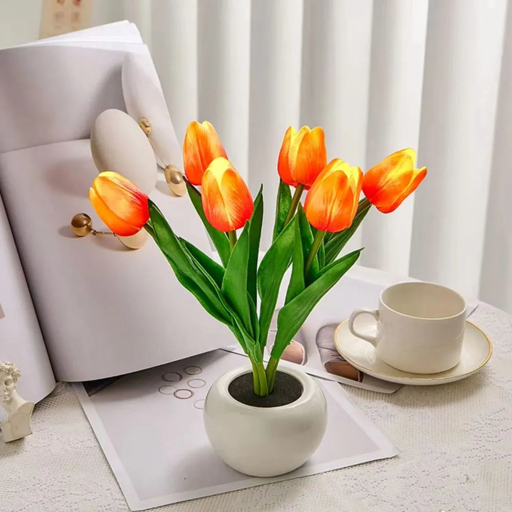 Floral Tulip Night Light for Warm Ambiance and Home Decor 6 Orange Tulips NaLani