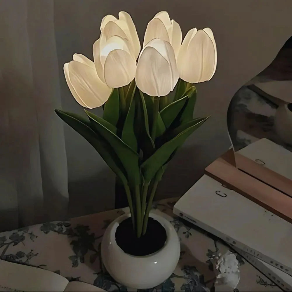 Floral Tulip Night Light for Warm Ambiance and Home Decor 6 White Tulips NaLani