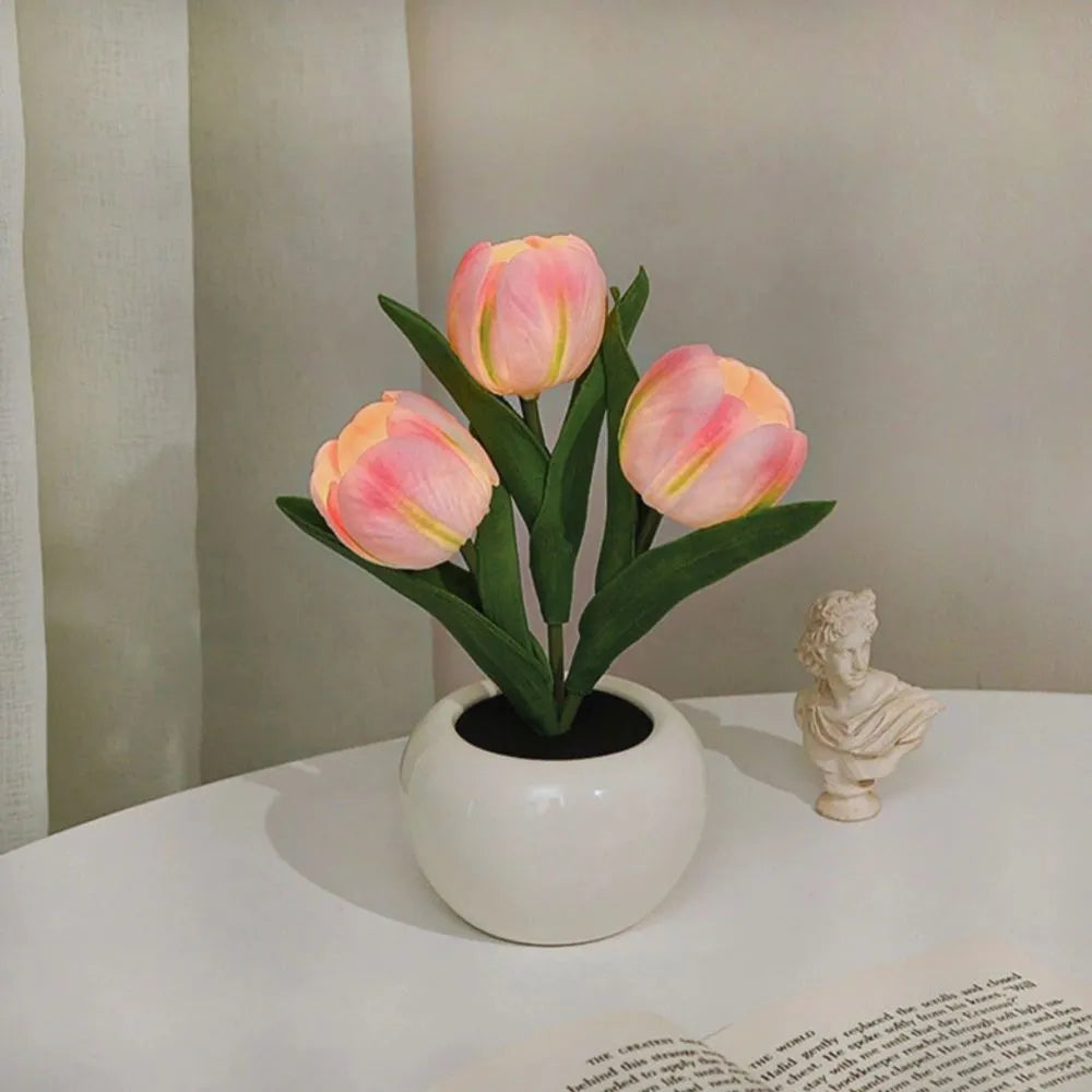 Floral Tulip Night Light for Warm Ambiance and Home Decor 3 Pink Tulips NaLani