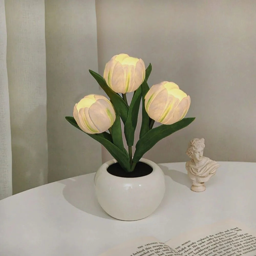 Floral Tulip Night Light for Warm Ambiance and Home Decor 3 White Tulips NaLani