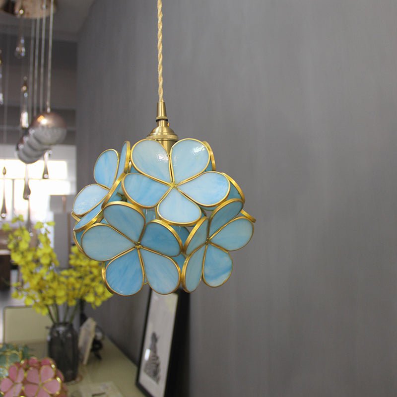 Flower Stained Glass Pendant Ceiling Light 1 Light Fixture Blue NALANI