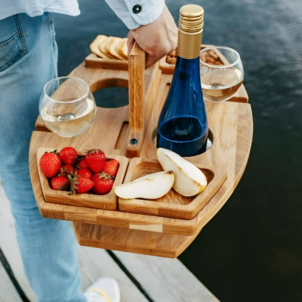 Folding Wooden Picnic Table With Wine Holder For Outdoors NALANI