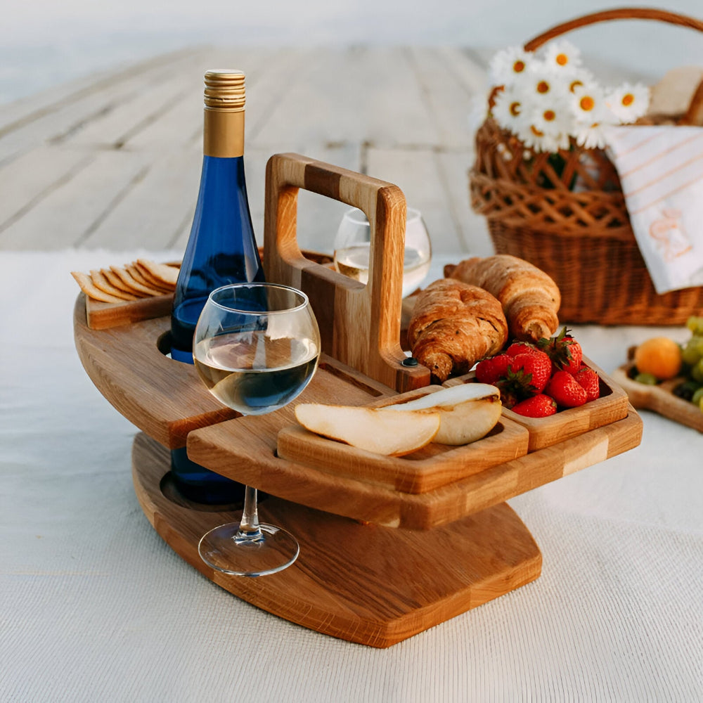 Folding Wooden Picnic Table With Wine Holder For Outdoors NALANI