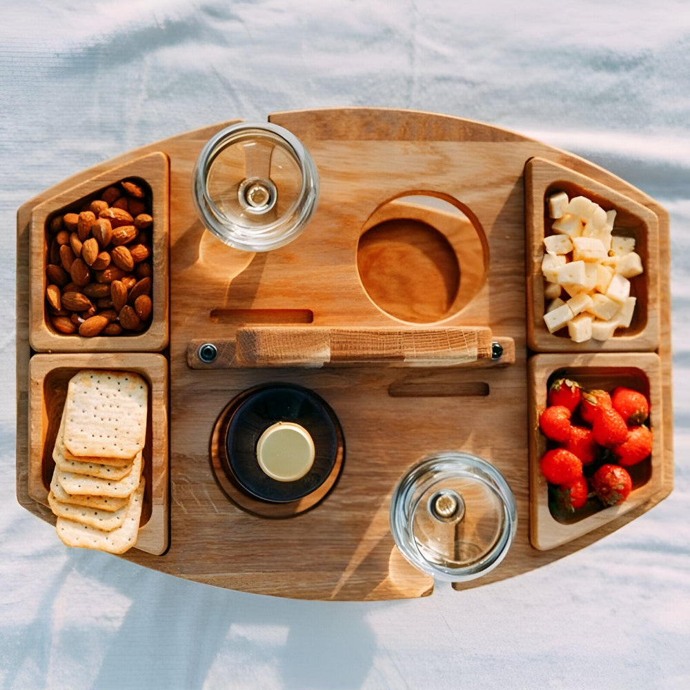 Folding Wooden Picnic Table With Wine Holder For Outdoors NALANI