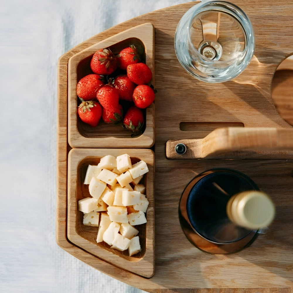 Folding Wooden Picnic Table With Wine Holder For Outdoors NALANI