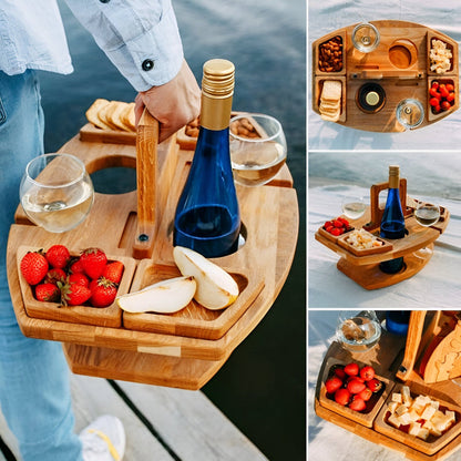 Folding Wooden Picnic Table With Wine Holder For Outdoors NALANI