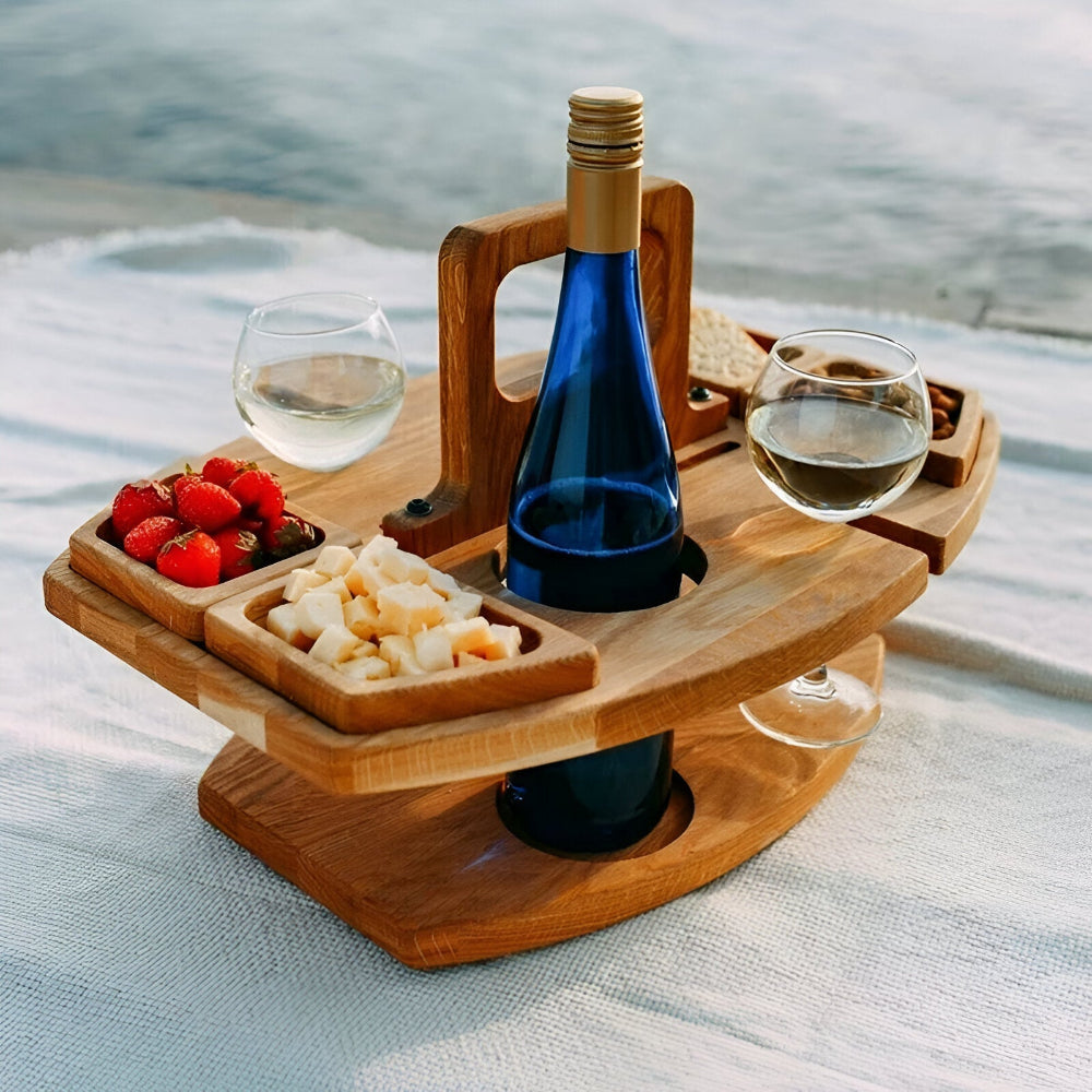 Folding Wooden Picnic Table With Wine Holder For Outdoors NALANI