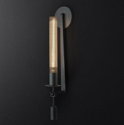 French Classicism Brass Wall Lamp Pair With Edison Bulbs Black & Clear glass NALANI