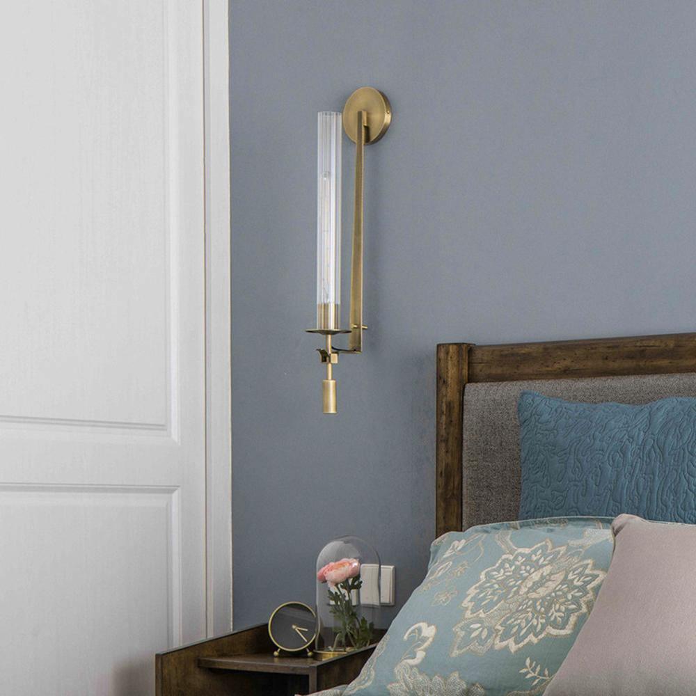 French Classicism Brass Wall Lamp Pair With Edison Bulbs NALANI