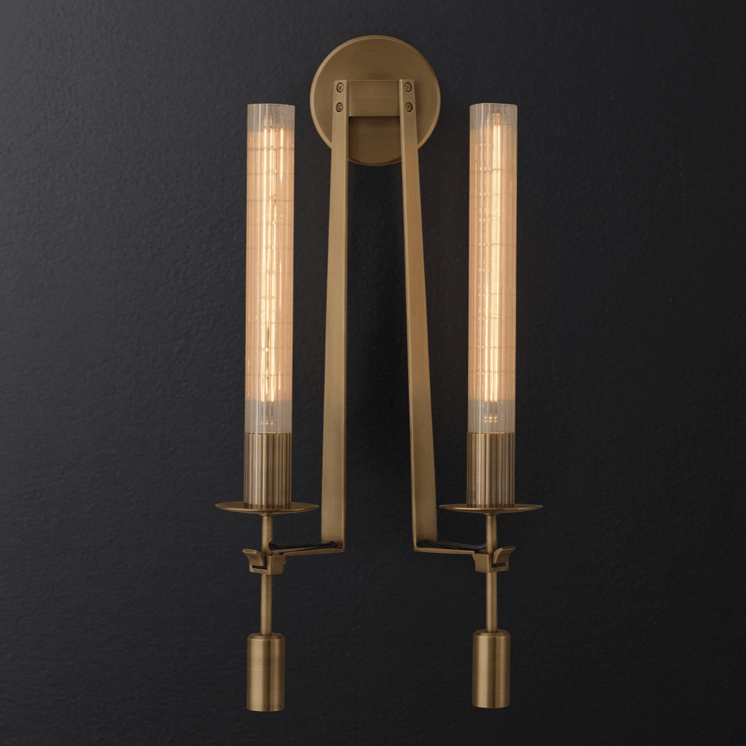 French Classicism Brass Wall Lamp Pair With Edison Bulbs Brass & Clear glass NALANI