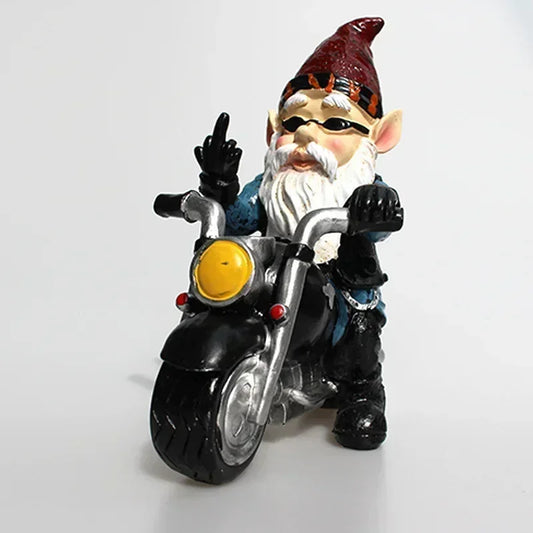 Garden Gnome Dwarf Statue Cycling Old Man Resin Decor SEREIN
