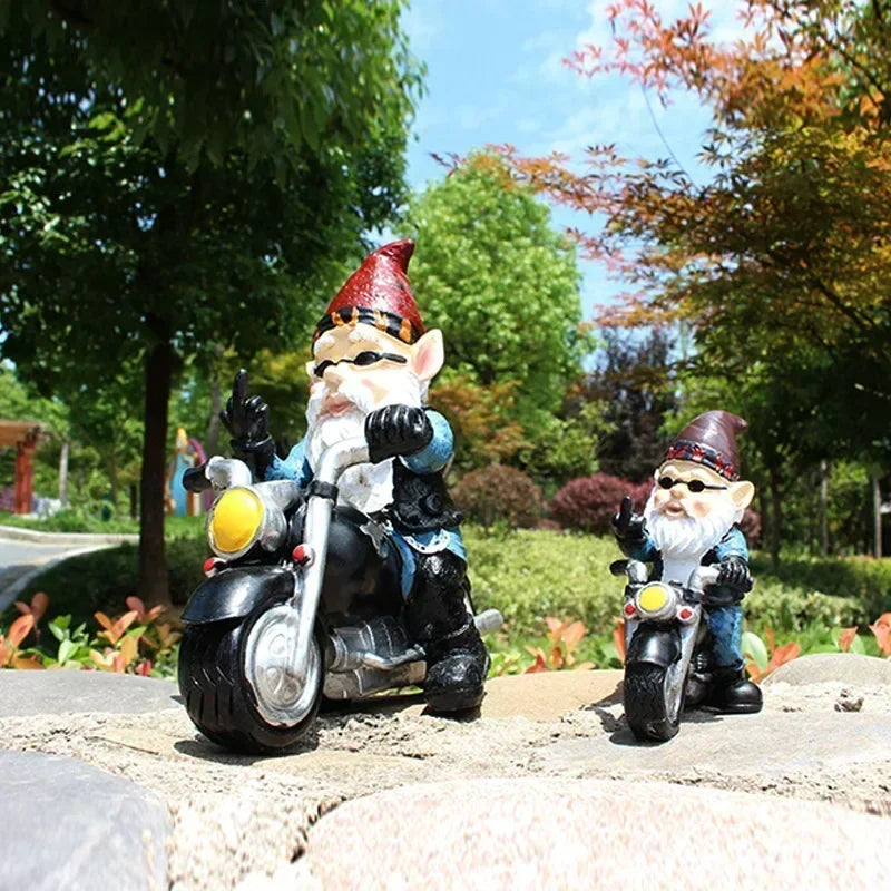 Garden Gnome Dwarf Statue Cycling Old Man Resin Decor SEREIN