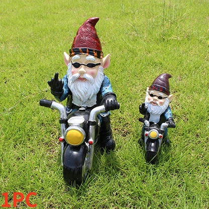 Garden Gnome Dwarf Statue Cycling Old Man Resin Decor SEREIN