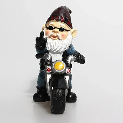 Garden Gnome Dwarf Statue Cycling Old Man Resin Decor SEREIN