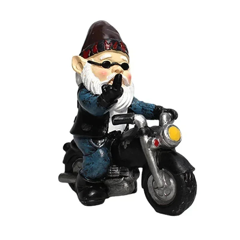 Garden Gnome Dwarf Statue Cycling Old Man Resin Decor SEREIN
