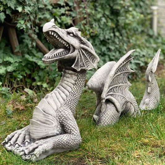 Giant Wooden Dragon Sculpture for Gothic Garden Decor SEREIN
