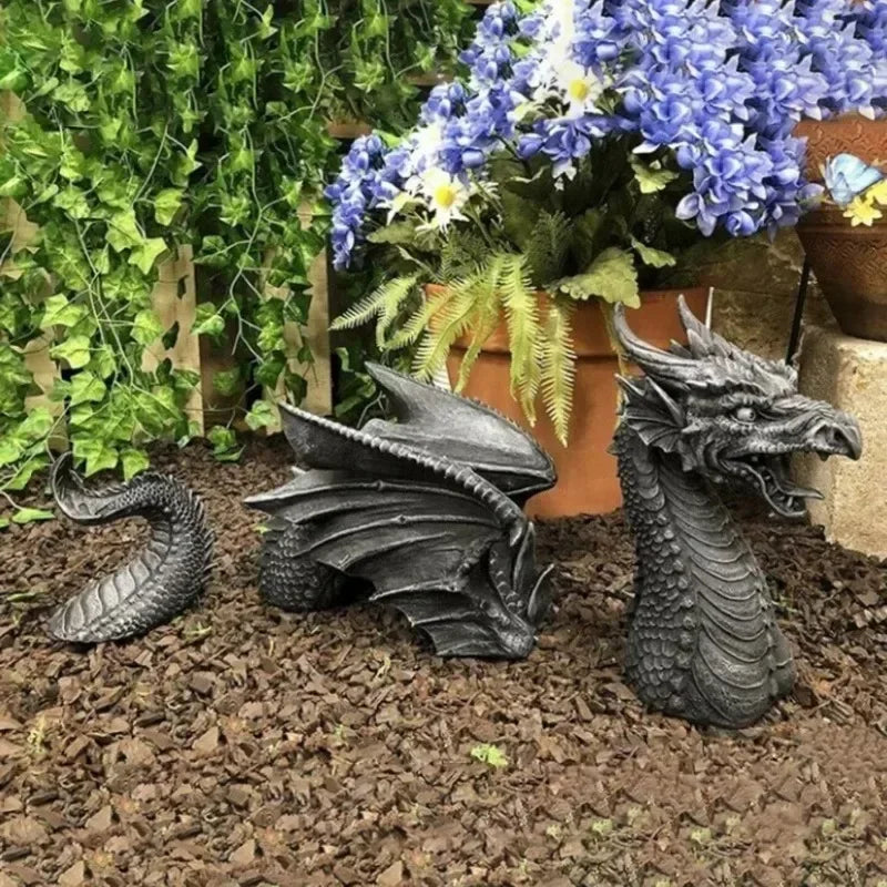 Giant Wooden Dragon Sculpture for Gothic Garden Decor SEREIN