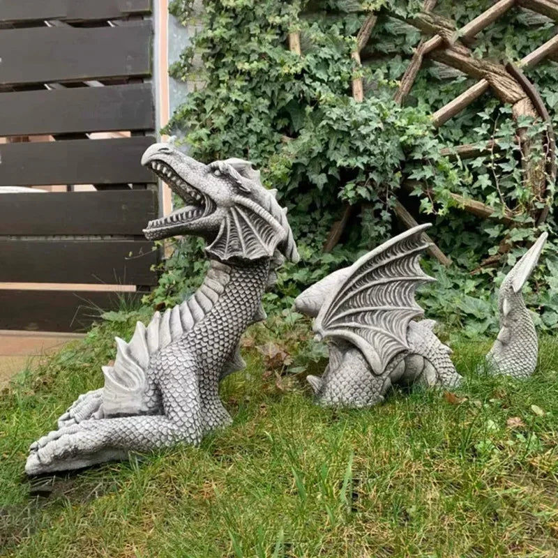 Giant Wooden Dragon Sculpture for Gothic Garden Decor SEREIN