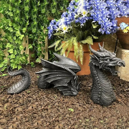 Giant Wooden Dragon Sculpture for Gothic Garden Decor Dark Grey SEREIN