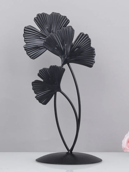 Ginkgo Leaf Iron Sculpture Golden Home Office Decor Black NALANI