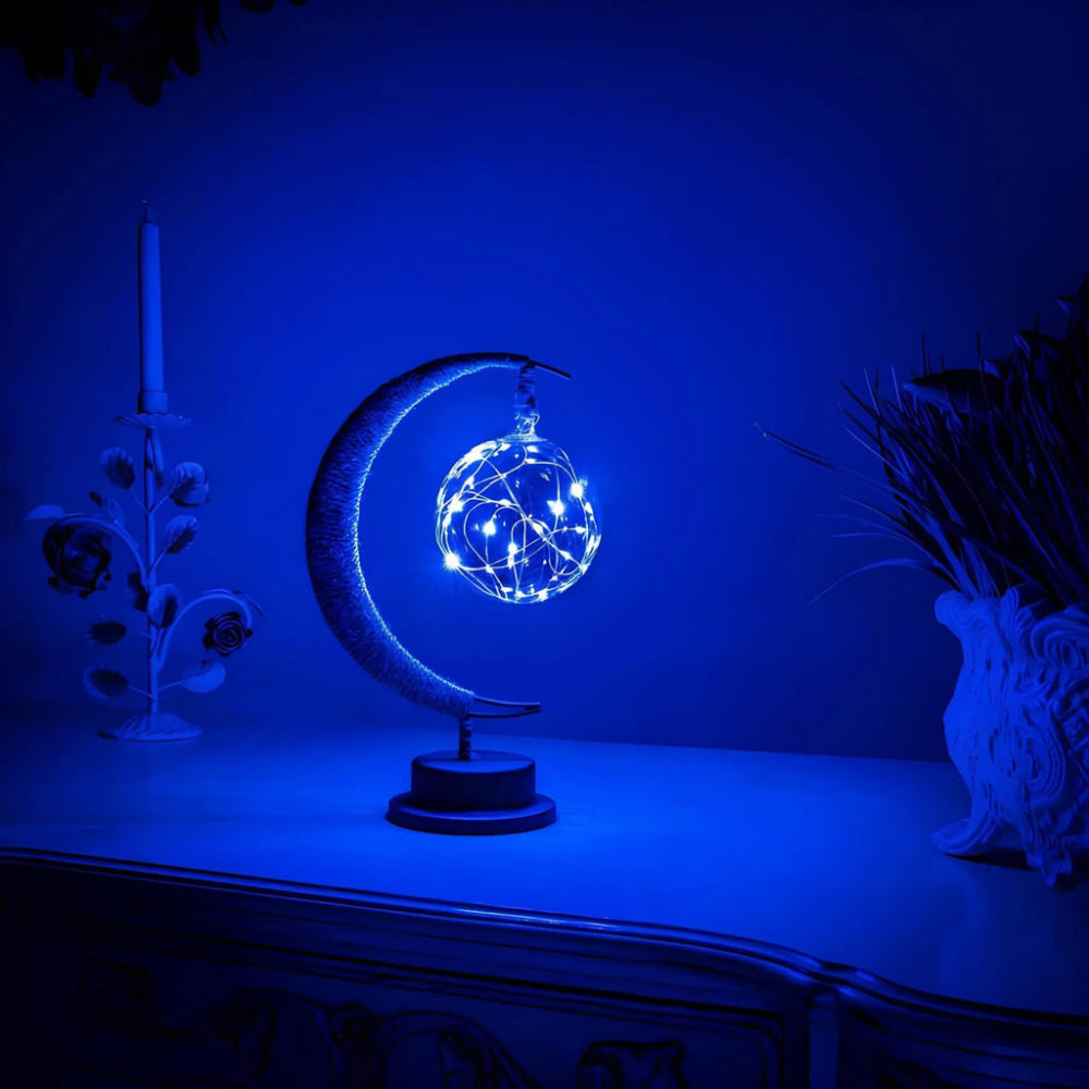 Glass Moon Lamp With Warm Glow For Ambient Bedroom Decor Blue Milky Way NALANI