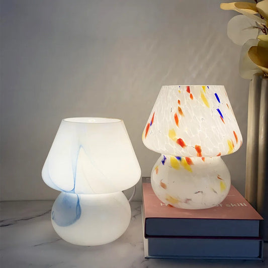 Glass Mushroom Lamp Vintage LED Lighting for Bedroom Decor NALANI