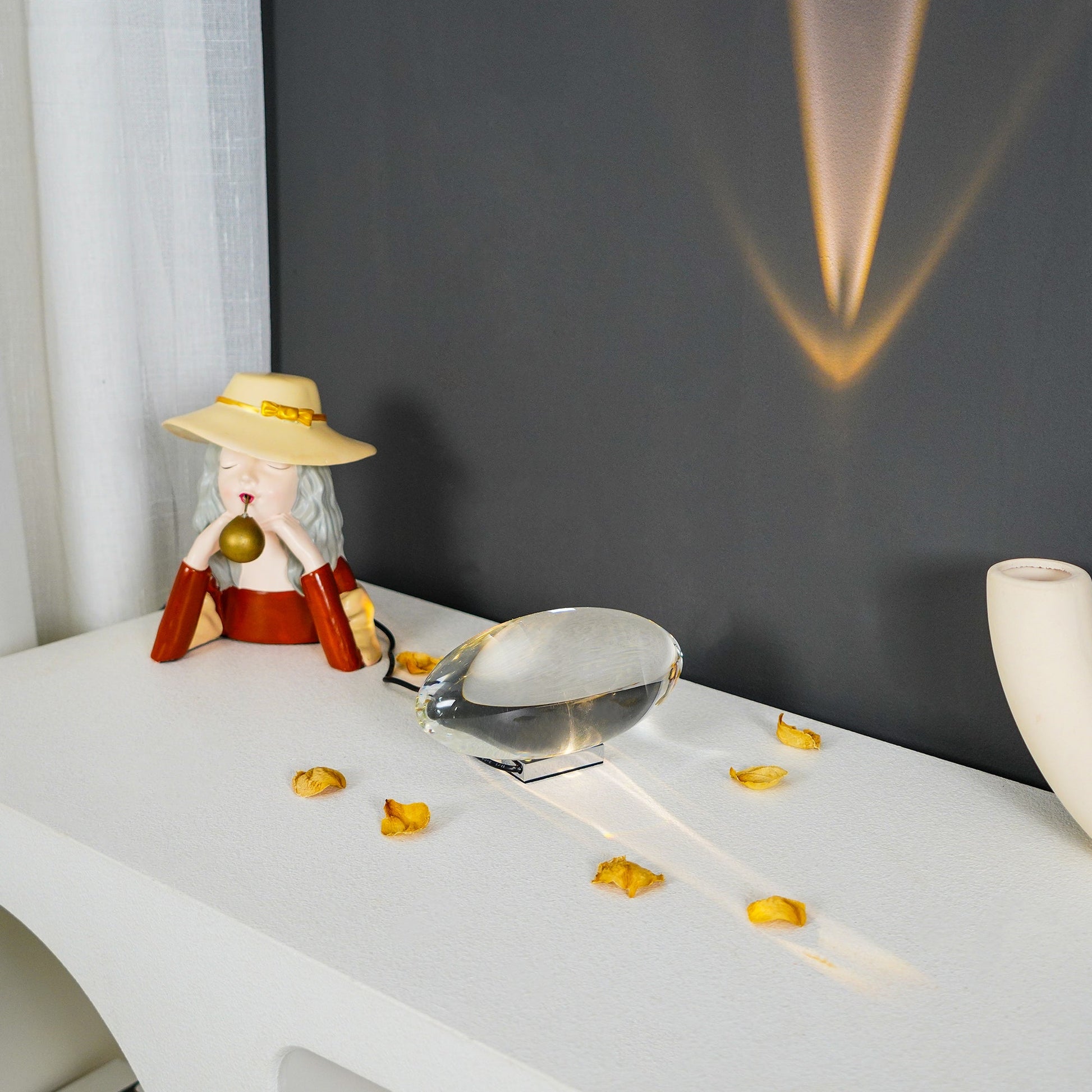 Glass Oval Stone Table Lamp Indian Inspired Ambient Lighting NALANI