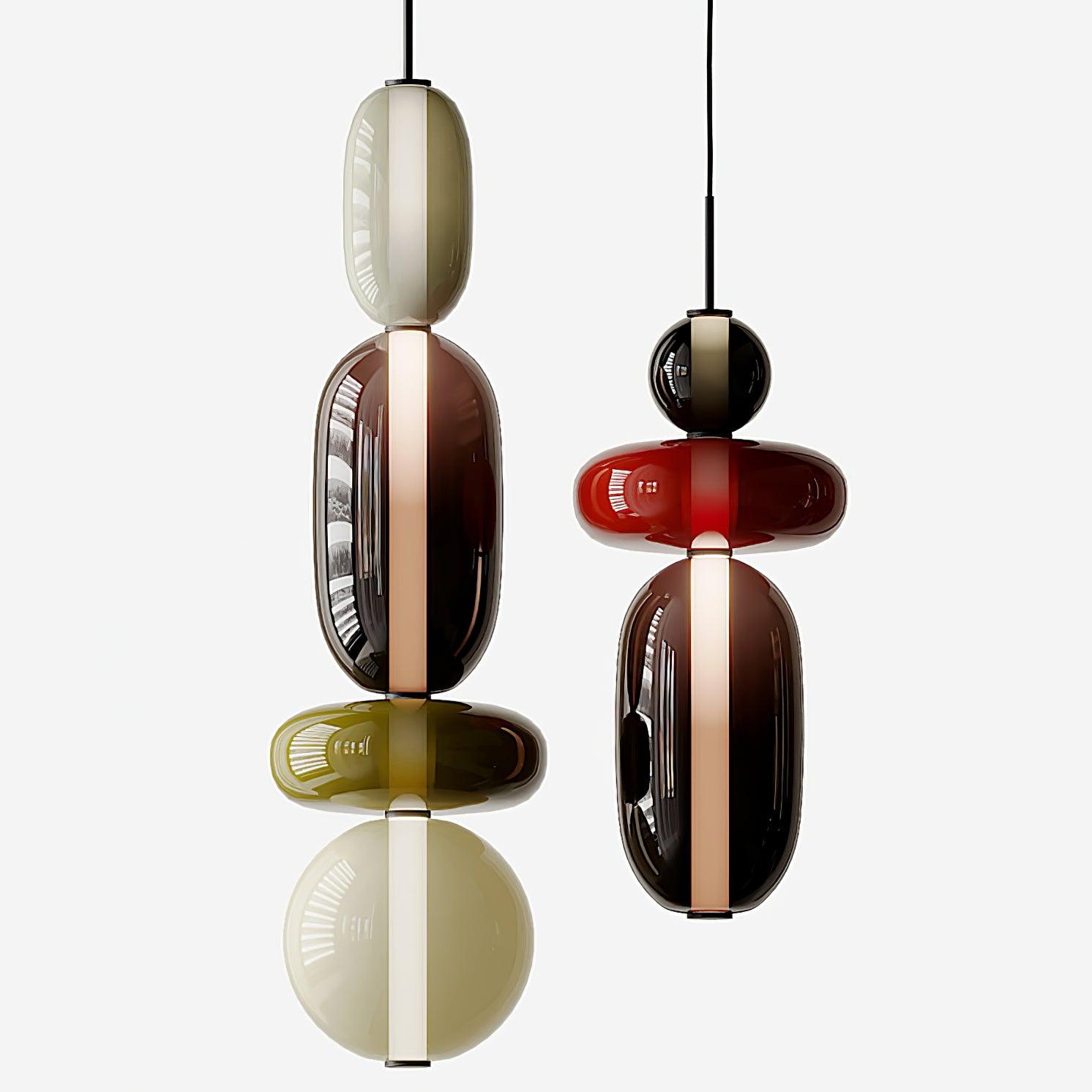 Glass Pendant Light With Multicolor Jar Shade In Earth Tones NALANI