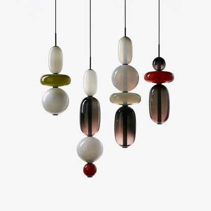 Glass Pendant Light With Multicolor Jar Shade In Earth Tones NALANI