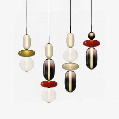 Glass Pendant Light With Multicolor Jar Shade In Earth Tones NALANI