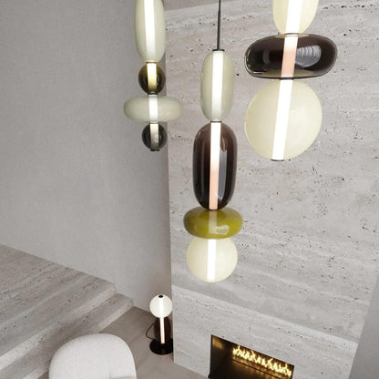 Glass Pendant Light With Multicolor Jar Shade In Earth Tones NALANI