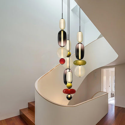 Glass Pendant Light With Multicolor Jar Shade In Earth Tones NALANI