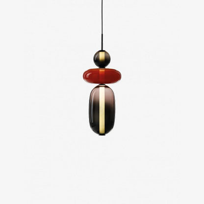 Glass Pendant Light With Multicolor Jar Shade In Earth Tones Model C Red ∅ 7.1″ x H 21.5″ Dia 18cm x H 54.5cm NALANI