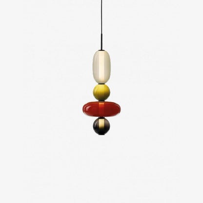 Glass Pendant Light With Multicolor Jar Shade In Earth Tones Model E ∅ 7.1″ x H 22″ Dia 18cm x H 56cm NALANI