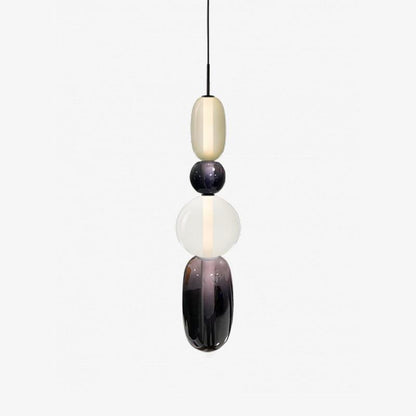 Glass Pendant Light With Multicolor Jar Shade In Earth Tones Model F Black 6.3″ x H 29.9″ Dia 16cm x H 76cm NALANI