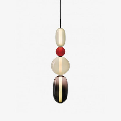 Glass Pendant Light With Multicolor Jar Shade In Earth Tones Model F Red ∅ 6.3″ x H 29.9″ Dia 16cm x H 76cm NALANI