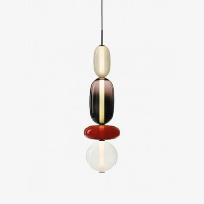 Glass Pendant Light With Multicolor Jar Shade In Earth Tones Model G Red ∅ 7.1″ x H 29.9″ Dia 18cm x H 76cm NALANI