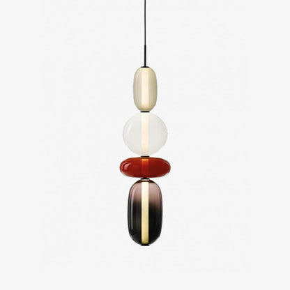 Glass Pendant Light With Multicolor Jar Shade In Earth Tones Model H Red ∅ 7.1″ x H 29.9″ Dia 18cm x H 76cm NALANI