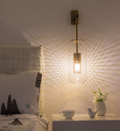 Glass Wall Lamp With Perforated Cage And Sleek Steel Rod NALANI