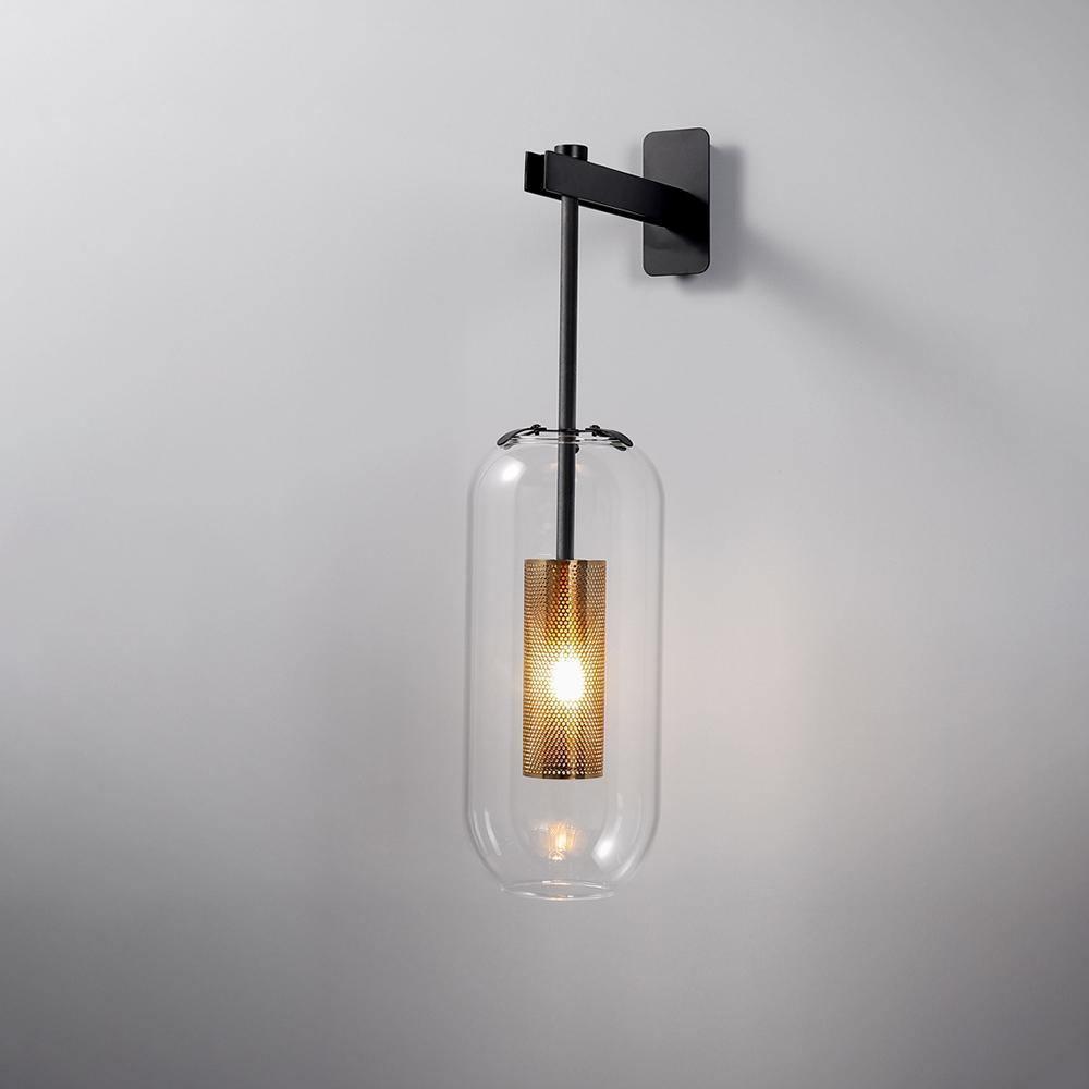 Glass Wall Lamp With Perforated Cage And Sleek Steel Rod NALANI