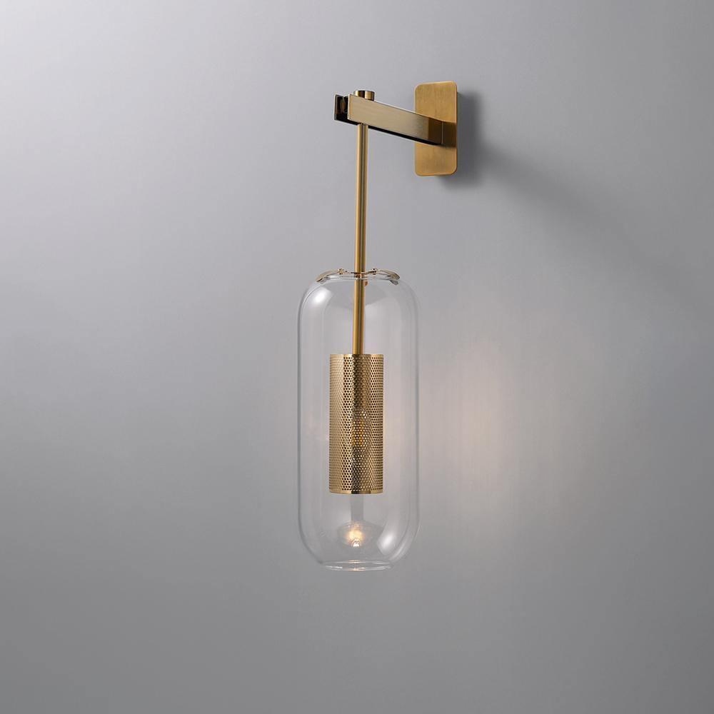 Glass Wall Lamp With Perforated Cage And Sleek Steel Rod NALANI