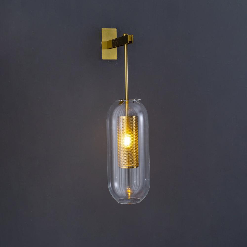 Glass Wall Lamp With Perforated Cage And Sleek Steel Rod NALANI