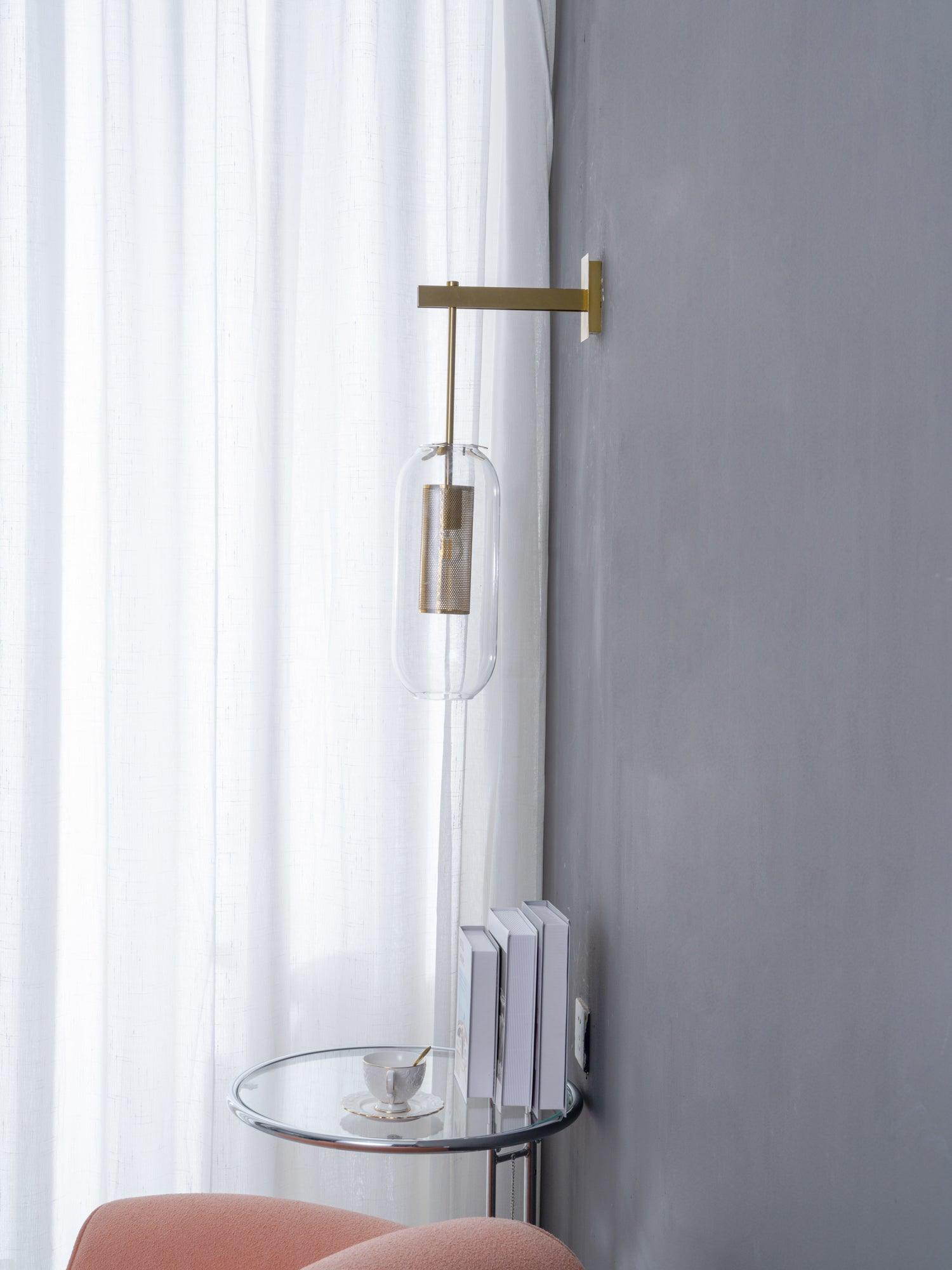 Glass Wall Lamp With Perforated Cage And Sleek Steel Rod NALANI