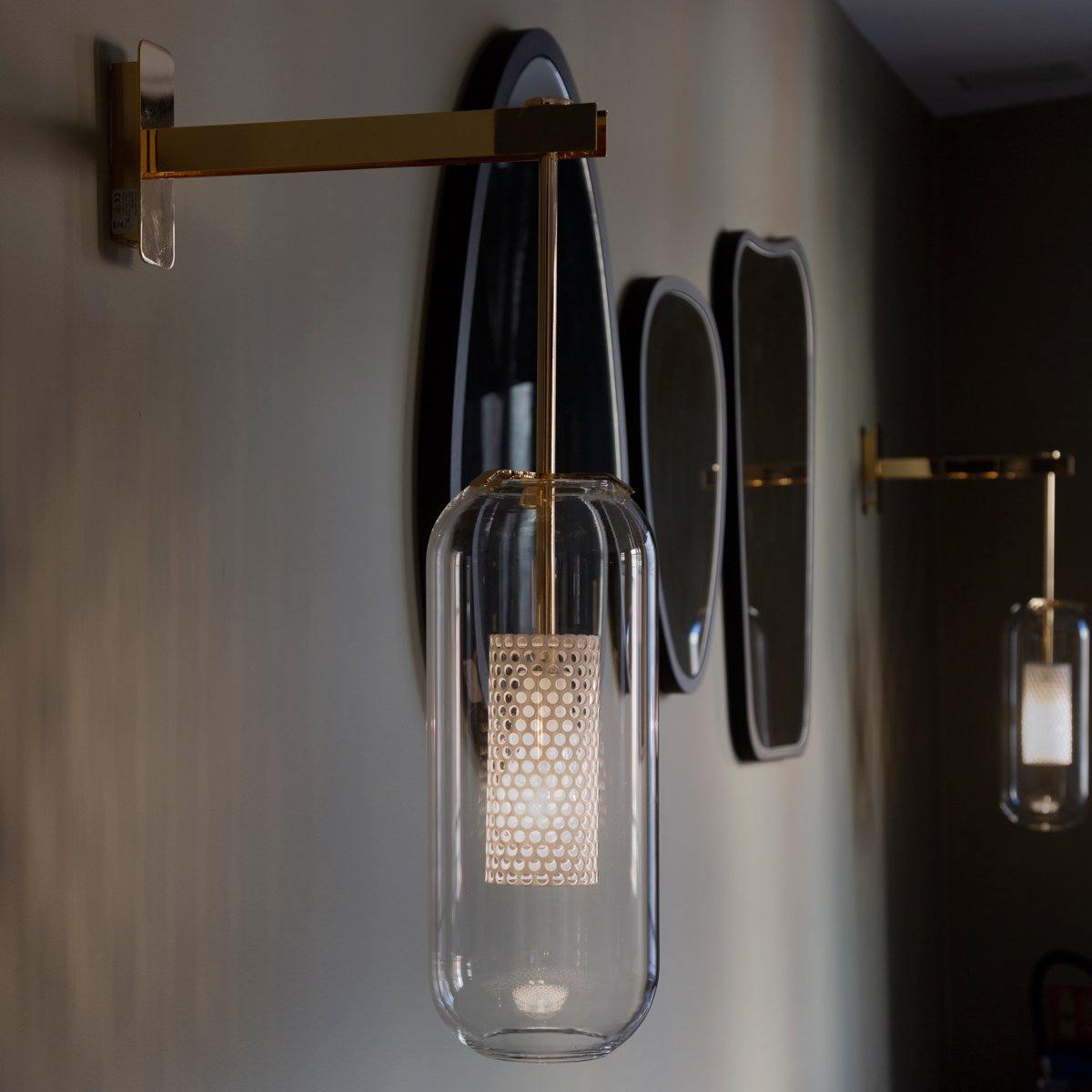 Glass Wall Lamp With Perforated Cage And Sleek Steel Rod NALANI
