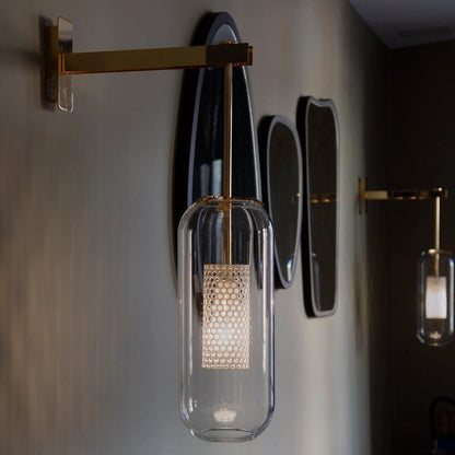 Glass Wall Lamp With Perforated Cage And Sleek Steel Rod NALANI
